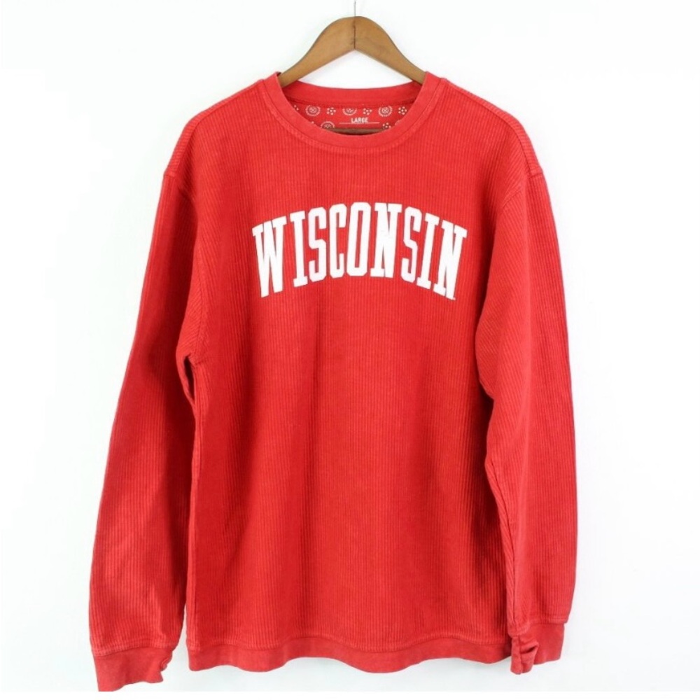 Pressbox Wisconsin Comfy Cord Vintage Wash Basic Arch Pullover Sweatshirt Red L